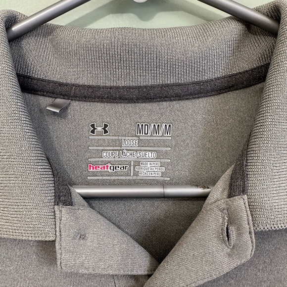 Under Armour Men's Size Medium Gray Heat Gear Loose Short Sleeve Polo Golf Shirt - Picture 3 of 3